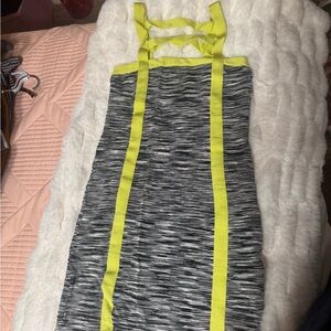 Bebe Gray and Neon Yellow Strappy Dress